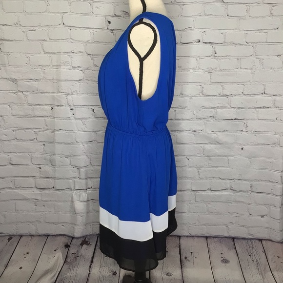Love Cameron Royal Blue Color Block Sleeveless Keyhole Blouson Dress 2X - Picture 3 of 10